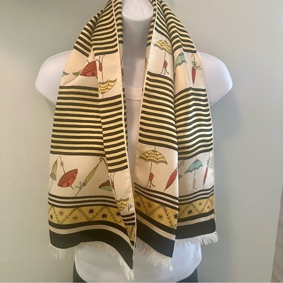 Vtg BELL Silk Twill Hand Painted Fringed Scarf Made in Italy - Picture 1 of 11